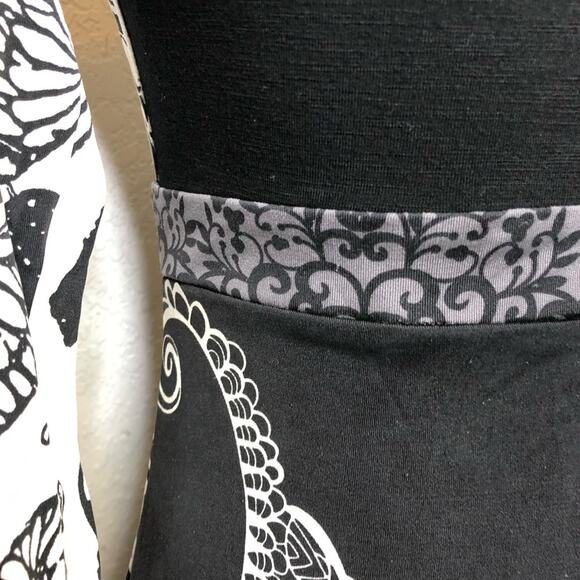 Hale Bob black cream gray mixed floral butterfly print silk dress size Small - Picture 10 of 12